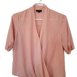 Top Shop peach Pink chiffon blouse, faux wrap, oversize fits easy small